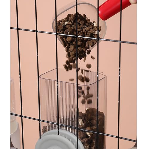 Automatic Rabbit Feeder and Water Dispenser Set,54oz Gravity Food Feeder&17oz Leak-Proof Water Bottle for Guinea Pigs,Hamsters,Chinchillas,Ferrets, Small Animals,Cage Mount Feeding Station Grey