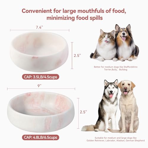 Karibiber Marble Dog Bowl, 6lbs Weighted Dog Food Bowl, Non-Slip Large Heavy Water Bowls, Cute Pink Stone Food and Water Dish for Large Dogs, Natural Marble, Easy to Clean, Holds 6 Cups - color: Pink, size: L