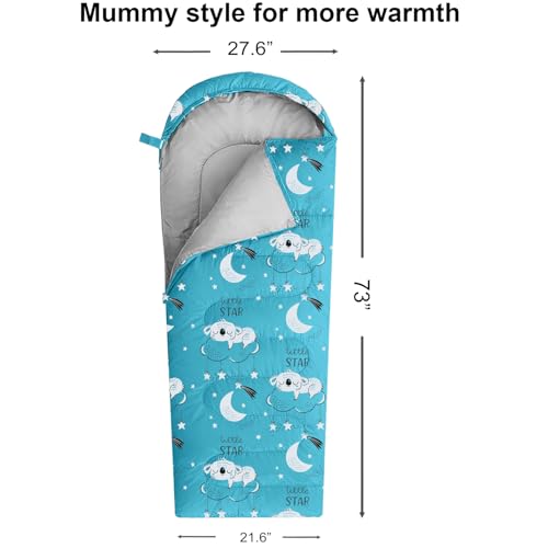 KidzAdventure Mummy Style 32 – 59F Kids Sleeping Bag with Pillow Sleeve, 4 Season, Lightweight and Backpacking Style, Ideal for Camping, Sleepover, Boys, Girls, and Youth - color: Sky blue youth up to 5\'7"