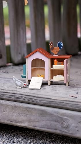 Tender Leaf Toys - Chicken Coop - 9 Pcs Miniature Henhouse Farm Animal Toys, Dollhouse Accessories Pretend Play Set for Kids Imaginative Play - Age 3+