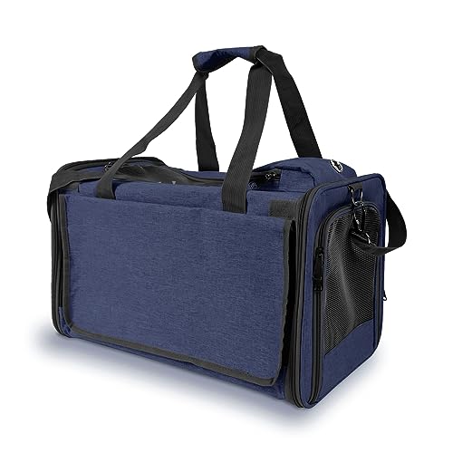 GAPZER Medium Cat Carrier Large Cat 15 lbs+ Soft Pet Car Cage Small Puppy | Privacy Protection Big Kitten Car Travel Cloth Carry Bag up to 20 lbs, Small Animal Portable Mesh Kennel Cage for Vet Visits - color: Navy
