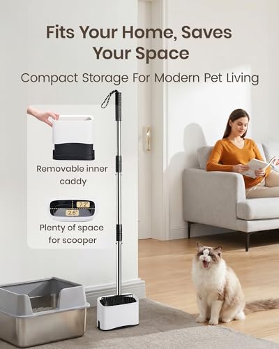 Cat Litter Scoop with Holder 43" Metal Litter Scooper with Stainless Steel Long Handle, Large Kitty Box Scooper Heavy Duty Deep Shovel for Fast Sifting, Dog Waste Scooops for Outside Pet Poop - size: Upgraded Long Handle