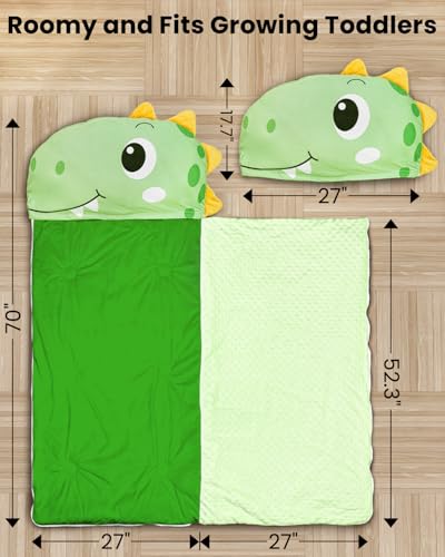 Kids Sleeping Bag, 3 in 1 Larger Plush Animal Toddler Nap Mat | Slumber Bag for Travel Sleepover Birthday Daycare Preschool Kindergarten, Boys Girls - color: Green Dinosaur, size: 70"*27"