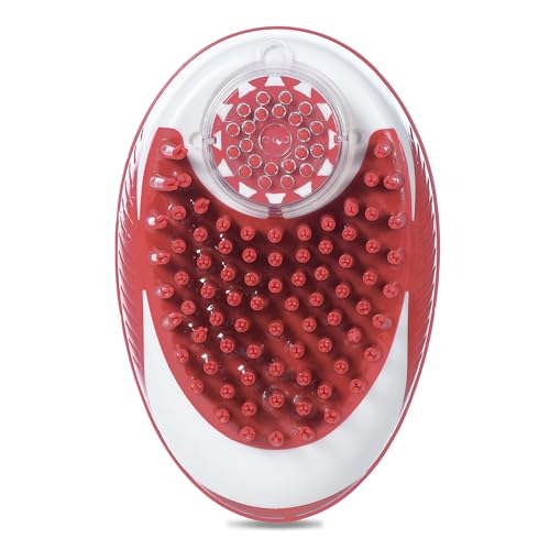 CHI for Dogs Soap Dispensing Palm Brush, Handheld Dog Bathing Scrubber with Built-In Shampoo Dispenser, Soft Rubber Bristles for Massaging and Deep Cleaning All Dog Coat Types, Red | Built-in shampoo dispenser, soft rubber bristles, massages while deep cl