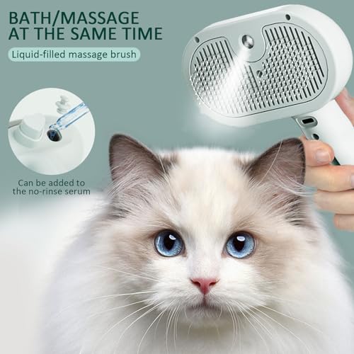 3 In 1 Self Cleaning Steamy Pet Brush, Cat & Dog Steam Brush Spray Hair Removal Comb - Anti-Static, Dog Grooming Tool with Steam & Self-Cleaning, Skin-Friendly Design + Bathing Solution