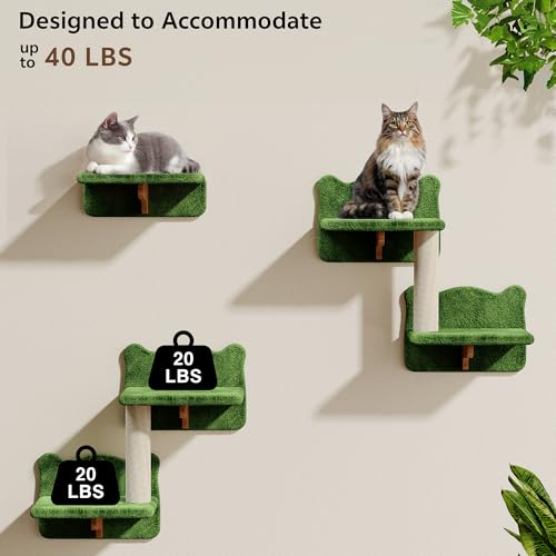 26-in-1 Cat Wall Shelves with Cat Tree, 40''L Tunnel, Moon, Green | Wall Mounted Cats Furniture Set with Plush Fabric, Cat Climbing Systems for 16 Inch Drywall, with Scratching Posts, Bridge - color: Green, size: 26-in-1
