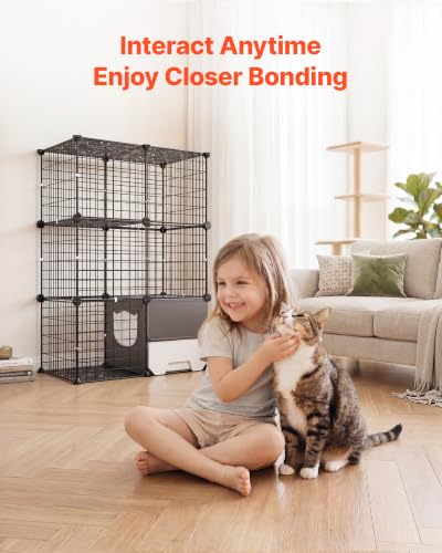 VEVOR Cat Cage 3-Tier 28"x17.91"x40.98" DIY Cat Playpen with Litter Box, Indoor Enclosure Detachable Metal Wire Kennel Crate, Large Exercise Place Ideal for 1-2 Cats, Kittens and Small Animals, Black - size: 28"x18"x41"