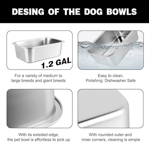 1.2 Gallon Elevated Large Dog Water Bowl, 4 Adjustable Height 7.8'',9.2'',10.6'',12''Raised Stainless Steel Bowl Stand for Small/Medium/Large Breed, Metal Dog Feeding Station for Relief Joint Pressure - size: 1.2 gallon