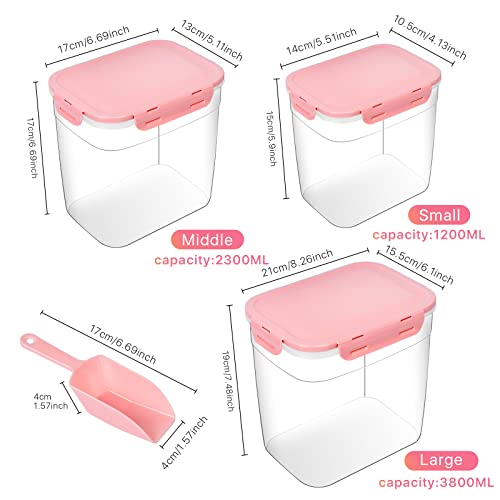 3 Pieces Animal Food Storage Containers, Plastic Dog Food Storage Container with Spoon, 4 Seal Buckles Pet Food Storage Containers for Dog Cat Treats(3.8 L+ 2.3L +1.2L)