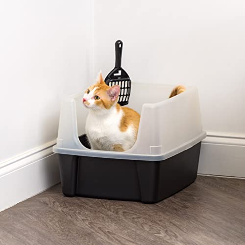 IRIS USA Large High Sided Cat Litter Box, Scatter Shield | High Kickers, Kick-Proof Sides, Extra Deep Pan, Raised Edge Protection, Keeps Floor Clean, Easy Daily Scoop - color: Black, style: Open Top