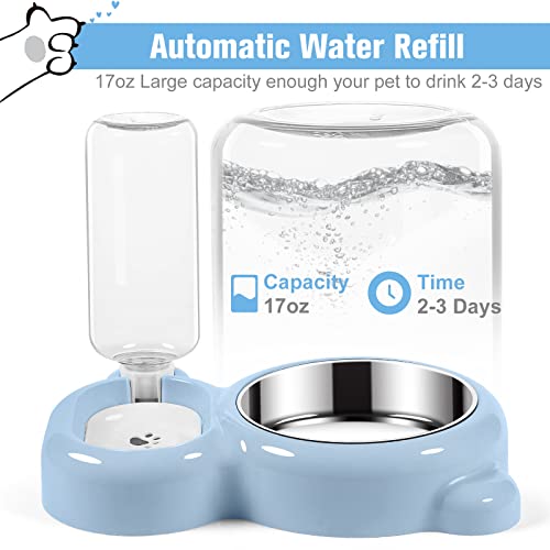 Dog Bowls, Cat Food and Water Bowl Set with Water Dispenser and Stainless Steel Bowl for Cats and Small Dogs - Light Blue - color: Light Blue