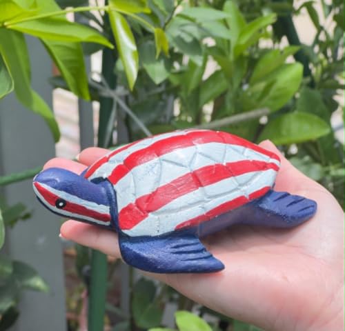 Hand Carved Wooden Sea Turtle Figurine, Rustic Farmhouse Home Decor, Wooden Animal Sculpture, Unique Gift for Sea Turtle Lovers(Vingtage White/Red/Blue Sea Turtle) - color: Vingtage White/Red/Blue Sea Turtle