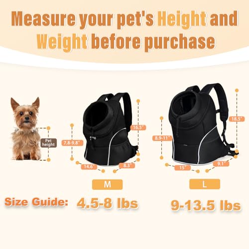 YUDODO Dog Front Carrier Backpack, Adjustable Breathable Dog Backpack | Ventilated, Safety Belt, Lightweight, Reflective Strip, Pocket Storage, For Walking Hiking Outdoor, Jet Black, M - color: Jet Black