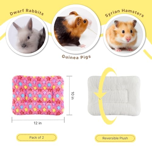 Guinea Pig Bed, 2 Pack (12x10 Inch) Soft Plush Small Animal Bed Mat, Washable Bedding Blanket Sleeping Warm Pad for Bunny, Rat, Ferret, Chinchilla - color: Pink