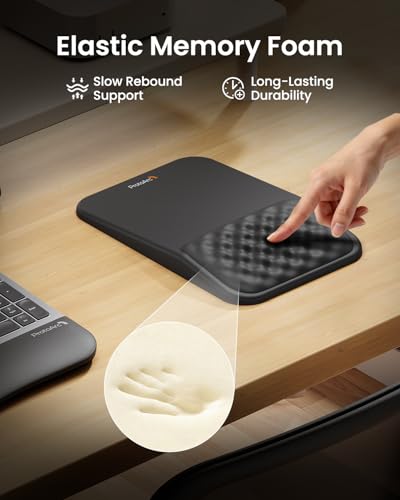 ProtoArc MP50 Ergonomic Mouse Pad with Wrist Rest, PU Leather, Black | 8° slope & massage points, soft memory foam, Large 12x8 Inches, Non-slip base. Relieves wrist strain for office & home - color: Black PU Leather