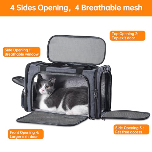 Cat Carrier Pet Travel Carrier by Airplane Approved Under seat, TSA Airline Approved Soft-Sided Dogs Carrier Bag for cat,Dogs,17.5 x 8.5 x 11 inches,Grey - color: GREY