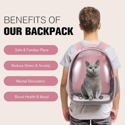 Cat Carrier Backpack, Pet Carrier Backpack Front Pack for Small Medium Cat Puppy Dog Carrier Backpack Bag Space Capsule, Airline-Approved Pet Carrier for Travel Hiking Walking Camping (Pink) - color: Pink