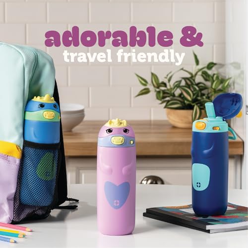 Ello Ellies 12oz Stainless Steel Leakproof Kids Water Bottle, Cat | Insulated kids water bottle with straw, leakproof locking lid, carry handle, and stainless steel fun animal design for school - color: Cat, size: 12 Ounces