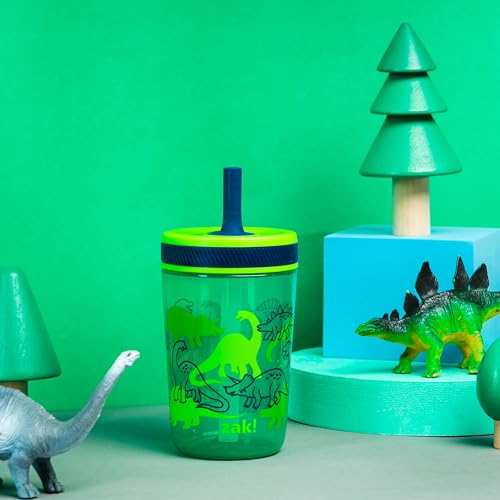 Zak Designs Kelso 15 oz Tumbler Set, (Dino Camo) Leak-Proof Screw-On Lid with Straw Made of Durable Plastic and Silicone, Perfect Cup Bundle for Kids (2pc Set) | BPA Free, Plastic, Sippy Cups, Cup Holder Friendly, Dishwasher Safe, Easy to Clean, Dinosaur,