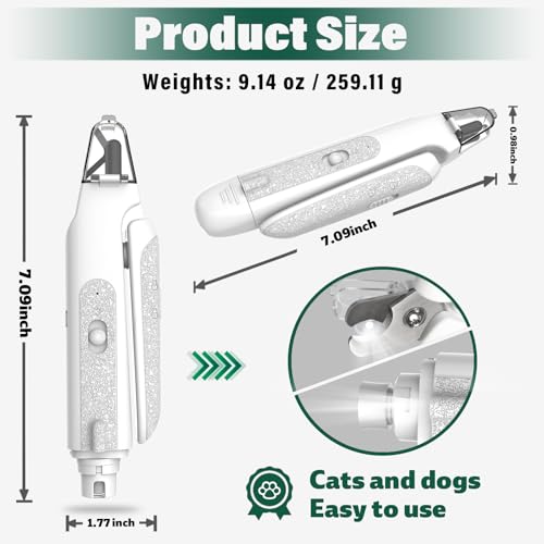 CATPICK 2-in-1 Cat Nail Clippers & Dog Nail Clippers Trimmers for Large Medium Small Dogs Cats Claw Trimmer Quick Sensor and Safety Guard USB Rechargeable with 2 LED Lights Dogs Nail Trimmer - color: White 2