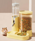 Leak-Proof Hamster Water Bottle & Automatic Feeder Combo | Transparent Food Dispenser with Stainless Steel Nozzle, Easy to Clean（Yellow)