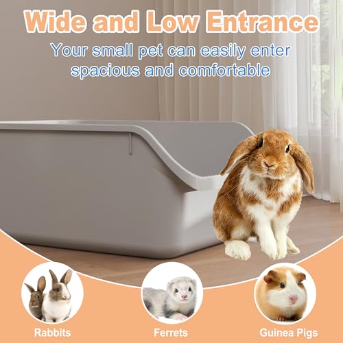 Rabbit Litter Box with Low Entry, High Back Splash Guard for Guinea Pigs, Hamsters, Hedgehogs, Chinchillas & Small Animals, Easy Clean Potty Training Pan for Cage (Grey) - color: Grey