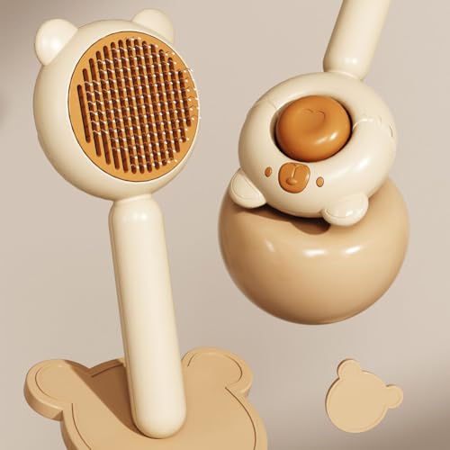 Dog Brush for Shedding, Gentle Self Cleaning Pet Brush with Release Button for Cats and Dogs, Easy to Remove Loose Hair Daily Grooming Tool During Shedding Season - color: White Bear