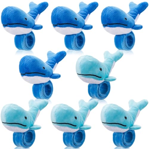 Lenwen 8 Pcs Whale Stuffed Animals Slap Bracelets for Kids Plush Animal Slap Snap Bracelets Bulk Whale Wrist Bands Adopt an Animal School Students Gifts Party Favors for Boys Girls Classroom Prizes - style: Whale