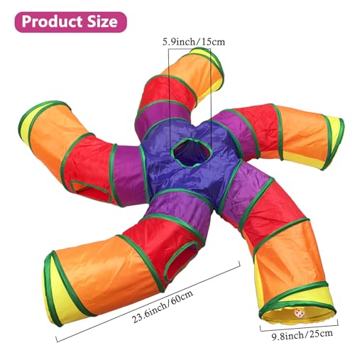 Cat Tunnel Tube for Indoor Cats Large, Upgrade with 6 PeekHole S-Shape 5 Way Collapsible Pet Play Maze Tube Toys Colorful for Cats Kitten Kitty Rabbit