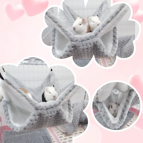 Yanmucy Rat Hammock Double-Layer Fleece Guinea Pig Hammock House Warm Soft Rat Hammocks for Cage Accessories Ferrets Hideout Ferret Hamster Hammock for Small Animal Playing Sleeping (Grey) - color: Grey