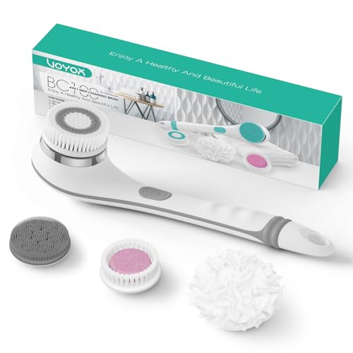 VOYOR Electric Body Brush Back Scrubber for Shower Rechargeable BC100, Grey | Exfoliating Bath Brush Powered Shower Brush with Non-Slip Long Handle Deep Cleansing, Exfoliation, Massaging Spin Brush - color: Grey