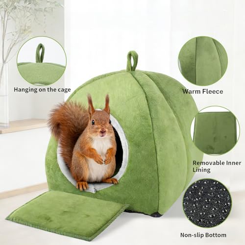 Squirrel Hideout Nest, Washable Hedgehog Bed & Hideaway House, Cozy Warm Fleece Hut for Hamster Ferret Rabbits and Other Small Animals Cage Supplies Warm House