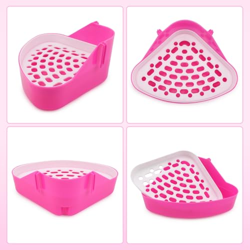 Hypeety Rabbit Litter Box Corner Potty Tray Toilet for Guinea Pig Ferret | Durable, easy-clean plastic, corne design, for rabbit/guinea pig/chinchilla/small pet, includes grid to separate waste, pink - color: Pink