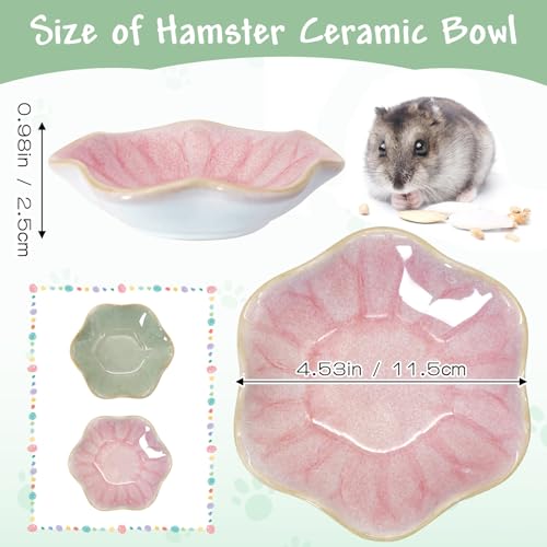 BNOSDM Shallow Ceramic Hamster Food Dish 2 Pcs Small Animals Food Bowl Lotus Feeding Dishes for Gerbils Mice Rats 4.5in (Pink) - color: Pink Lotus
