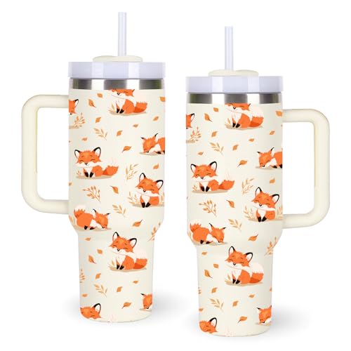 momocici 40oz Foxes Tumbler with Handle Gifts for Women.Fox Lover Cups Tumbler Gifts for Women.40 oz Birthday Christmas Fox Cup Tumblers for Foxes Lover. - style: Fox