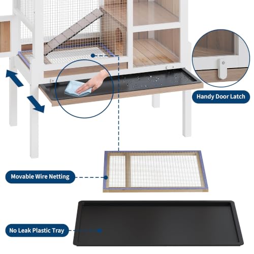 Garvee Wooden Guinea Pig Cage Indoor with Stand, 2-Story Rabbit Hutch Cage | 38" Hamster Hutch, Ramp & Hideout, Clear Vision, Leak-Proof Pull-Out Tray, Lockable Door, Bunny Habitat Grey - color: Grey