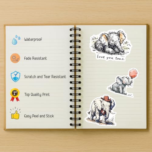 100 PCS Elephant Stickers Pack – Waterproof Elephant Decals for Water Bottles, Laptops, Phones, Notebook, Cars – Cool Vibrant Graphics for Elephant Enthusiast - color: Elephant