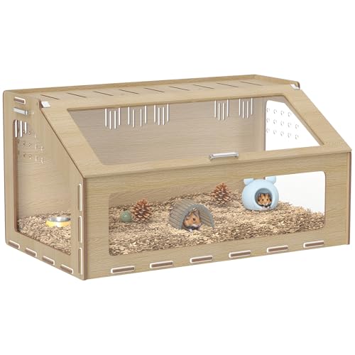 PawHut 39 Inch Hamster Cage Habitat with Acrylic Window, Openable Top, Oak | Small Animal Cage, for Dwarf Hamsters, Gerbils, Guinea Pigs, Rats, Air Vents