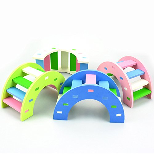 Hamster Toy Rainbow Bridge Seesaw - Small Pet Animals Wood Bridge Climb Playground Gift for Dwarf Syrian Hamsters Mice Rat (White) - color: White