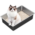 Ohtomber Large High Sided Stainless Steel Cat Litter Box | Non-Stick, Odor Free, Easy to Clean Metal Pan, For Indoor Big & Small Cats & Kittens - size: 23.4"L x 15.6"W x 6"H