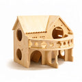 Improved Safety Large Balcony Small & Cute Wooden Hamster House with Large Balcony – Double-Decker Forest-Style Hut for Dwarf Hamsters, Mice, Gerbils, Rats & Small Pets (Compact Size Only)