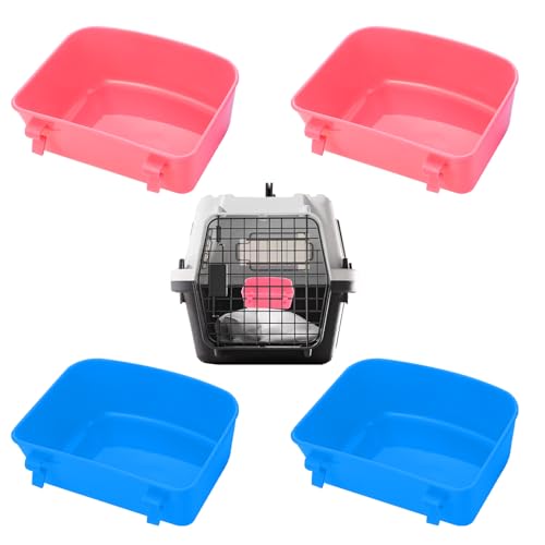 4 PCS Cage Cups Rabbit Feeder Waterer, Chicken Birds Feeders Hanging, Food and Water Container for Pet, Bath Water Bowl Universal for Birds Hamsters Rats Rabbit Guinea Pig Small Pets (Blue, Pink)