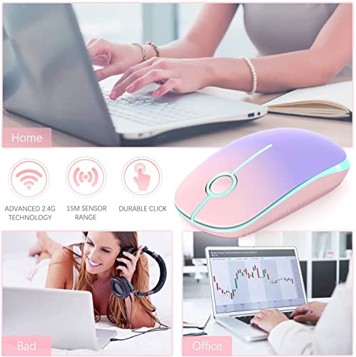 VssoPlor Wireless Mouse, 2.4G Slim Computer Laptop Mouse, Pink to Purple | Portable Mouse, Plug & Play USB Nano Receiver, Quiet Silent Optical Mice for Notebook, PC, Laptop, Computer, Windows, Mac - color: Pink to Purple