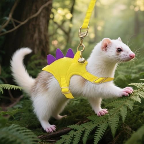 Ferret Harness and Leash Set Dinosaur Shaped Guinea Pig Leash Adjustable Hedgehog Rat Harness Small Pet Clothes for Chicken Rabbit Guinea Pig Teacup Chihuahua Mouse Bunny (Yellow)