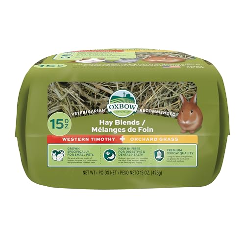 Oxbow Western Timothy & Orchard Grass Hay Blends for Small Pets, High-Fiber, Hand-Sorted Rabbit & Guinea Pig Hay, All Natural Grass Blend for Chinchillas, Bunnies & Guinea Pigs, Made in USA, 15 oz | Oxbow Timothy Hay, Bunny Hay For Rabbits, Guinea Pigs, B