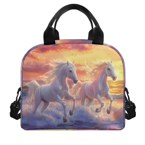 Sunset Horse Backpack for Girls 4th Grade Boys Bookbag with Lunch Box Dust Proof Water Bottle Holder and Pencil Case Customized 4 PCS Zipper Closure Secondary Big School Bag - color: Sunset Horse