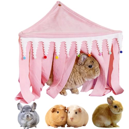 Guinea Pig Corner Hideout Rabbit Hanging Fleece Toy (Pink,Medium) | Small Animal Hideout Hammock with Tassel, Soft Hanging Corner Fleece Toy, Hideaway for Hamster Chinchilla Hedgehog Ferret - color: Pink, size: Medium