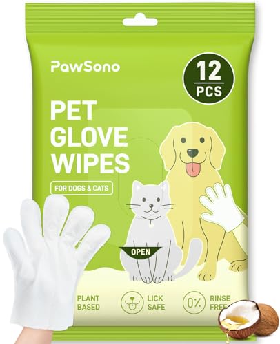 12PCS Hypoallergenic Pet Glove Wipes for Dogs, Cats & Small Animals | No-Rinse Deodorizing Dog Wipes for Paws, Butt, Eyes & Ears | Pet Wipes for Stain & Odor Cleanup Between Baths & Travel - size: 1 Pack