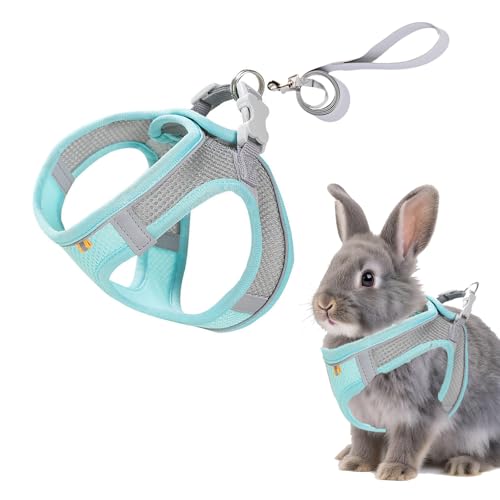 Rabbit Harness and Leash Set Escape Proof, Adjustable Soft Padded Vest, Breathable Mesh Bunny Harness with Reflective Strap, Safe for Small Animals(Green,S)
