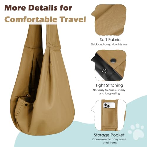 Pawaboo Small Dog Sling Carrier | Reversible Puppy Small Pet Carrier,Hands Free,Safety Buckle,Storage Pocket for Travel,Outdoor Activities Khaki - color: Khaki
